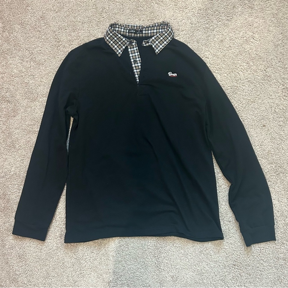 Black and Brown Plaid Polo Long Sleeve